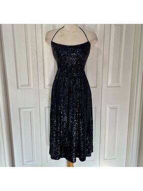 NWT Express Strapless Halter Top Navy Sequin Dress